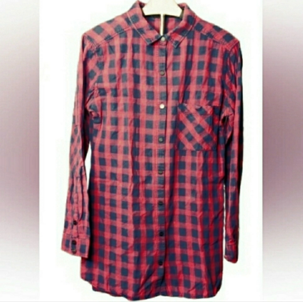 Sanctuary Flannel Shirt Plaid Oversize Snap Closure Elbow Patches Relaxed